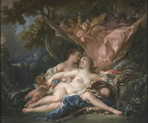 Die Nymphe Kallisto, verführt von Jupiter in der Gestalt von Diana